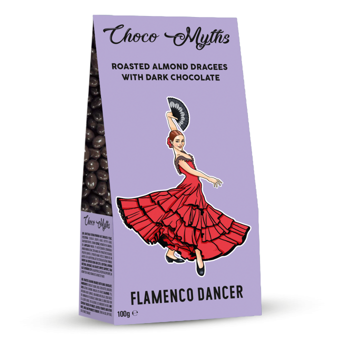 Flamenco Dancer roasted almond dragees with dark chocolate 100g